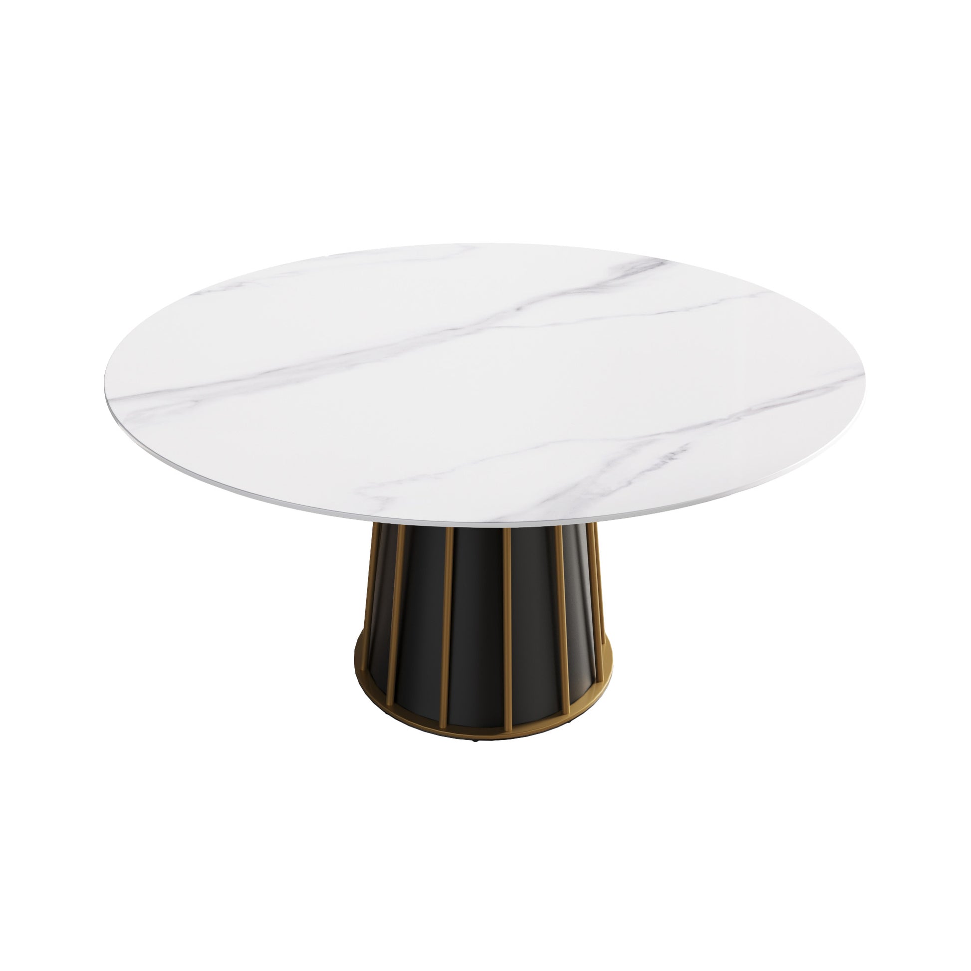 59.05"Modern Artificial Stone Round White Panel Metal Iron Base Dining Table Can Accommodate 8 People. Not Including Chairs White Dining Room Metal Sintered Stone