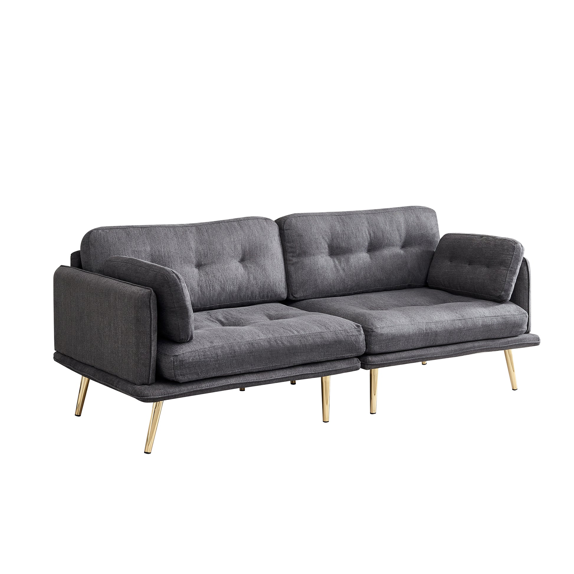 3 Seat Sofa With Gold Metal Legs Soft With Cotton Linen Fabric Dark Grey Dark Grey Polyester Fabric