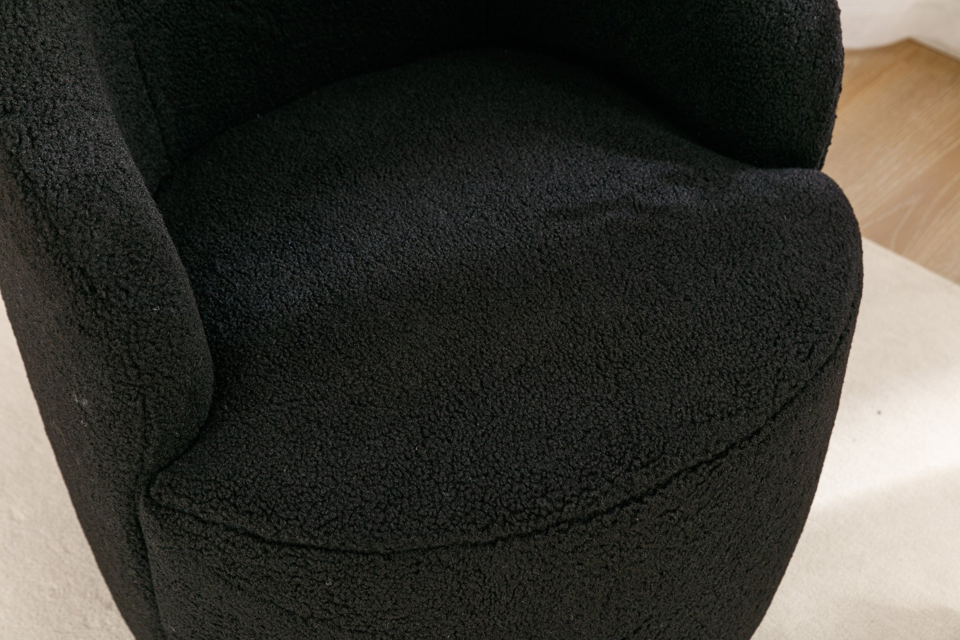 Teddy Fabric Swivel Accent Armchair Barrel Chair With Black Powder Coating Metal Ring,Black Black Foam Wool