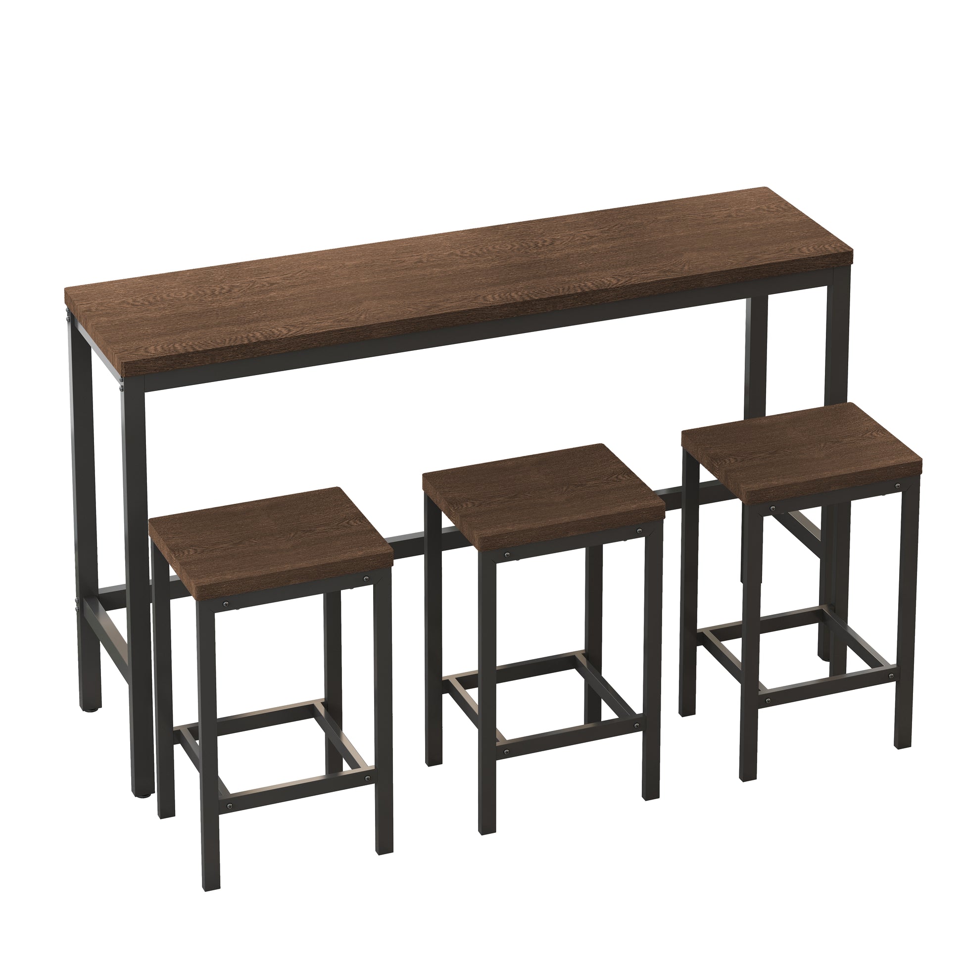 Modern Design Kitchen Dining Table,Pub Table,Long Dining Table Set With 3 Stools,Easy Assembly,Dark Brown Same Sku:W75767952 Dark Brown Mdf Iron