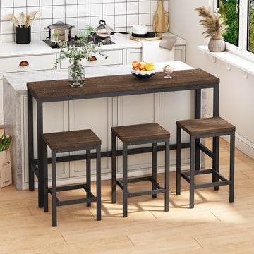 Modern Design Kitchen Dining Table,Pub Table,Long Dining Table Set With 3 Stools,Easy Assembly,Dark Brown Same Sku:W75767952 Dark Brown Mdf Iron