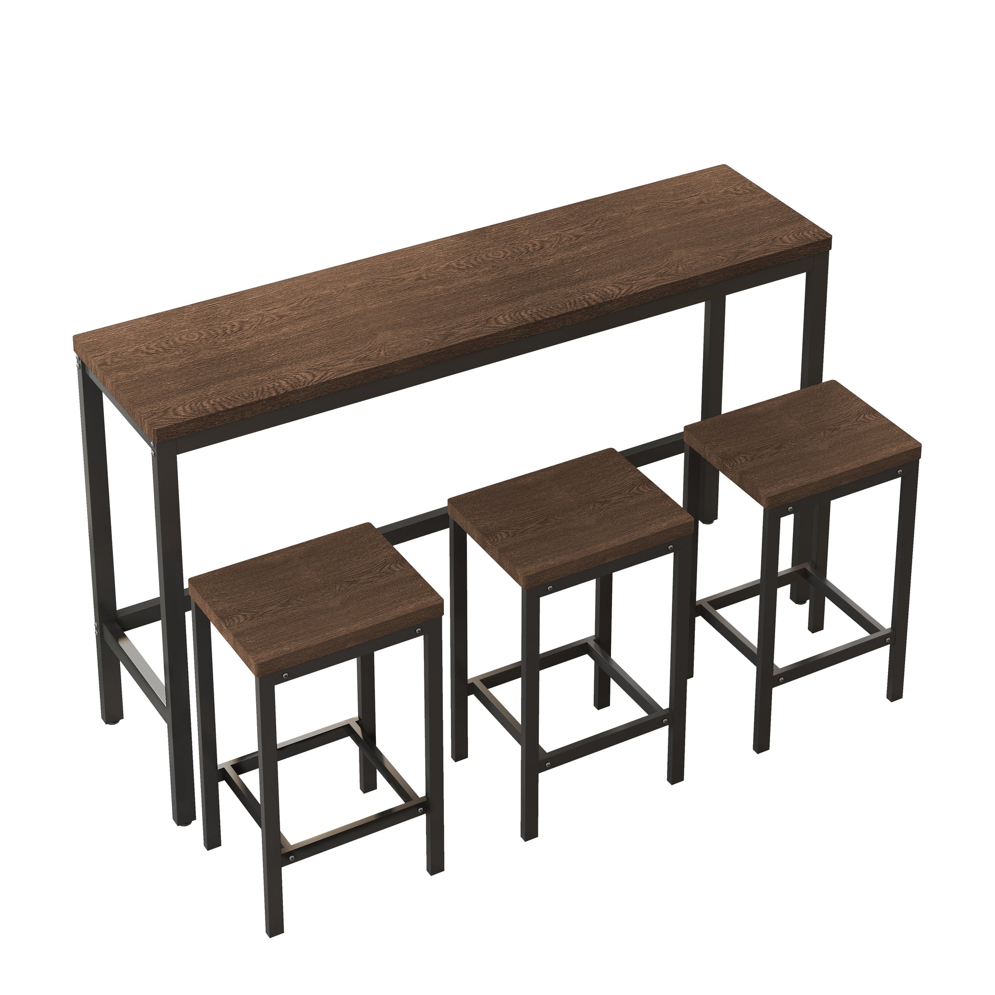 Modern Design Kitchen Dining Table,Pub Table,Long Dining Table Set With 3 Stools,Easy Assembly,Dark Brown Same Sku:W75767952 Dark Brown Mdf Iron