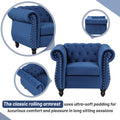 Modern Three Piece Sofa Set With Solid Wood Legs, Button Down Tufted Backrest, Dutch Velvet Upholstered Sofa Set Including Three Seater Sofa, Two Seater And Living Room Furniture Set Single Chair Blue Foam Polyester