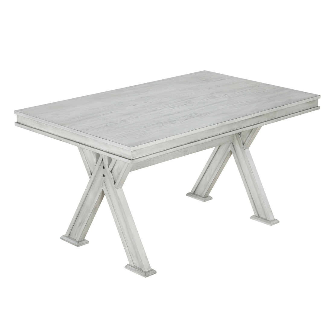 6 Piece Retro 59"L Rectangular Dining Table Set, Table With Unique Legs And 4 Upholstered Chairs & 1 Bench For Dining Room And Kitchen White Wood Dining Room Distressed Finish Rubberwood Rectangular Dining Table With Chair And Bench Upholstered Chair