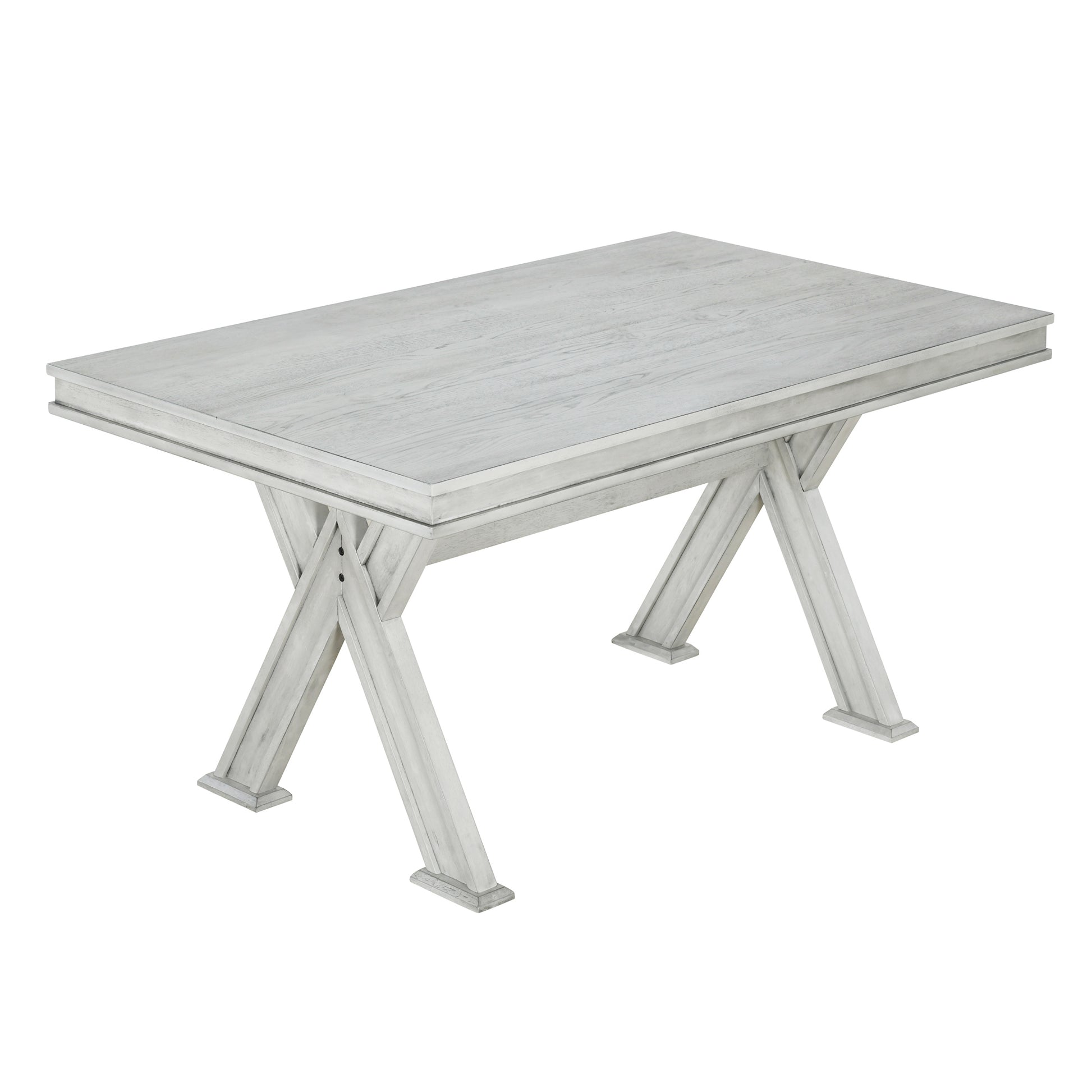 6 Piece Retro 59"L Rectangular Dining Table Set, Table With Unique Legs And 4 Upholstered Chairs & 1 Bench For Dining Room And Kitchen White Wood Dining Room Distressed Finish Rubberwood Rectangular Dining Table With Chair And Bench Upholstered Chair