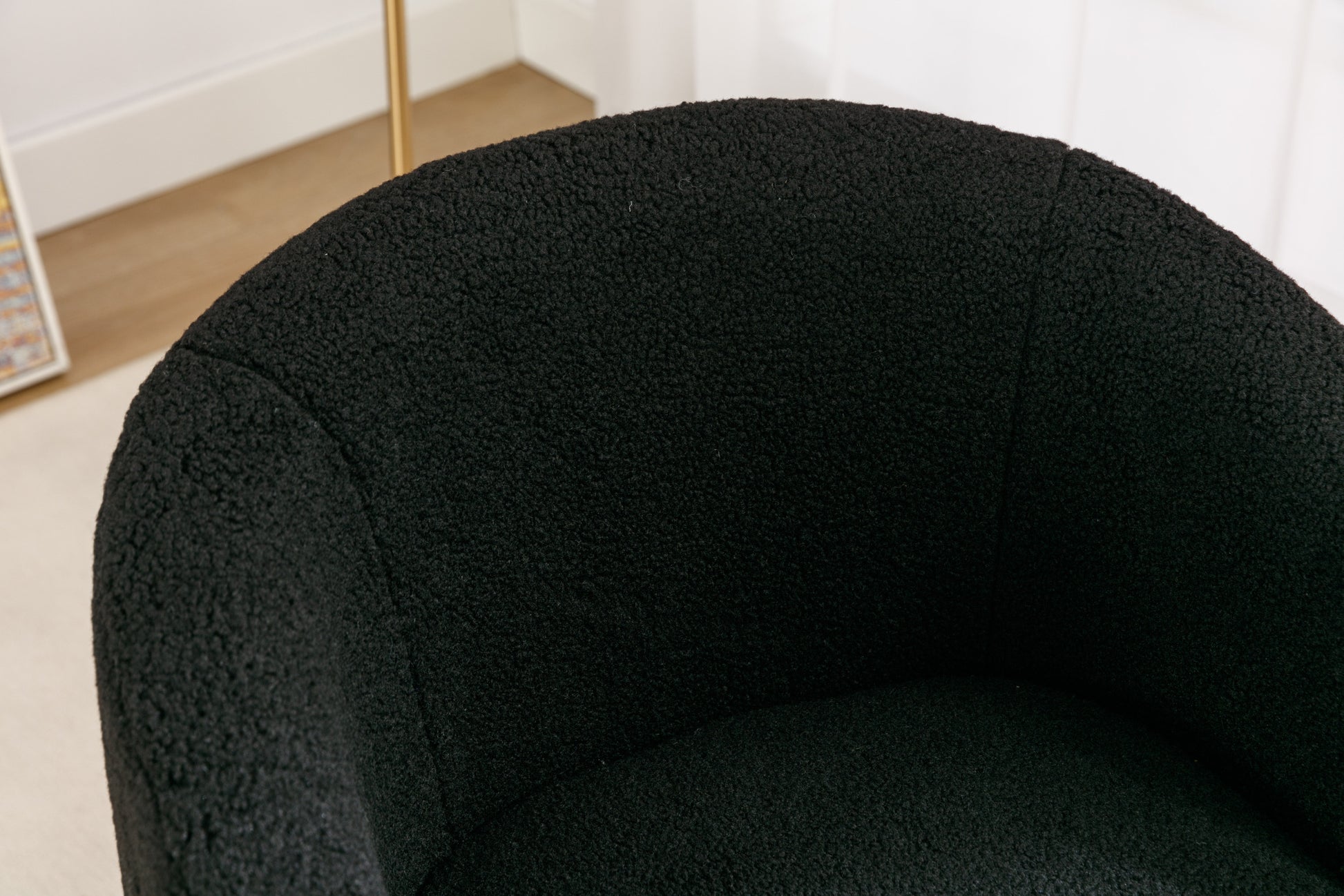 Teddy Fabric Swivel Accent Armchair Barrel Chair With Black Powder Coating Metal Ring,Black Black Foam Wool