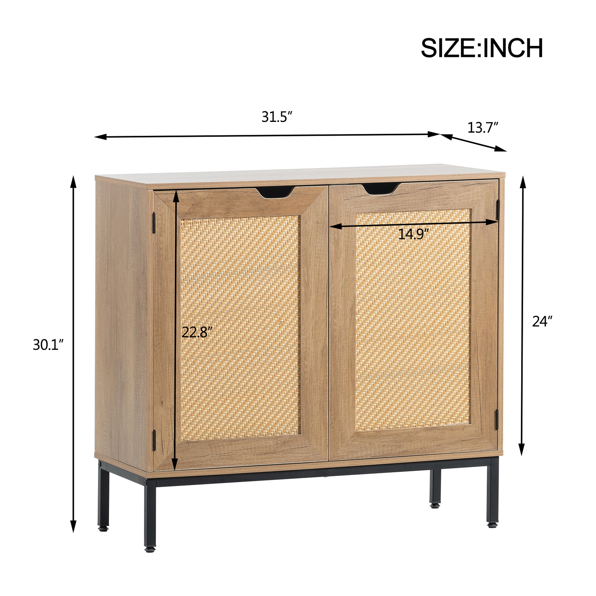 Set2 Of Rustic Accent Storage Cabinet With 2 Rattan Doors, Mid Century Natural Wood Sideboard Furniture For Living Room Natural Particle Board