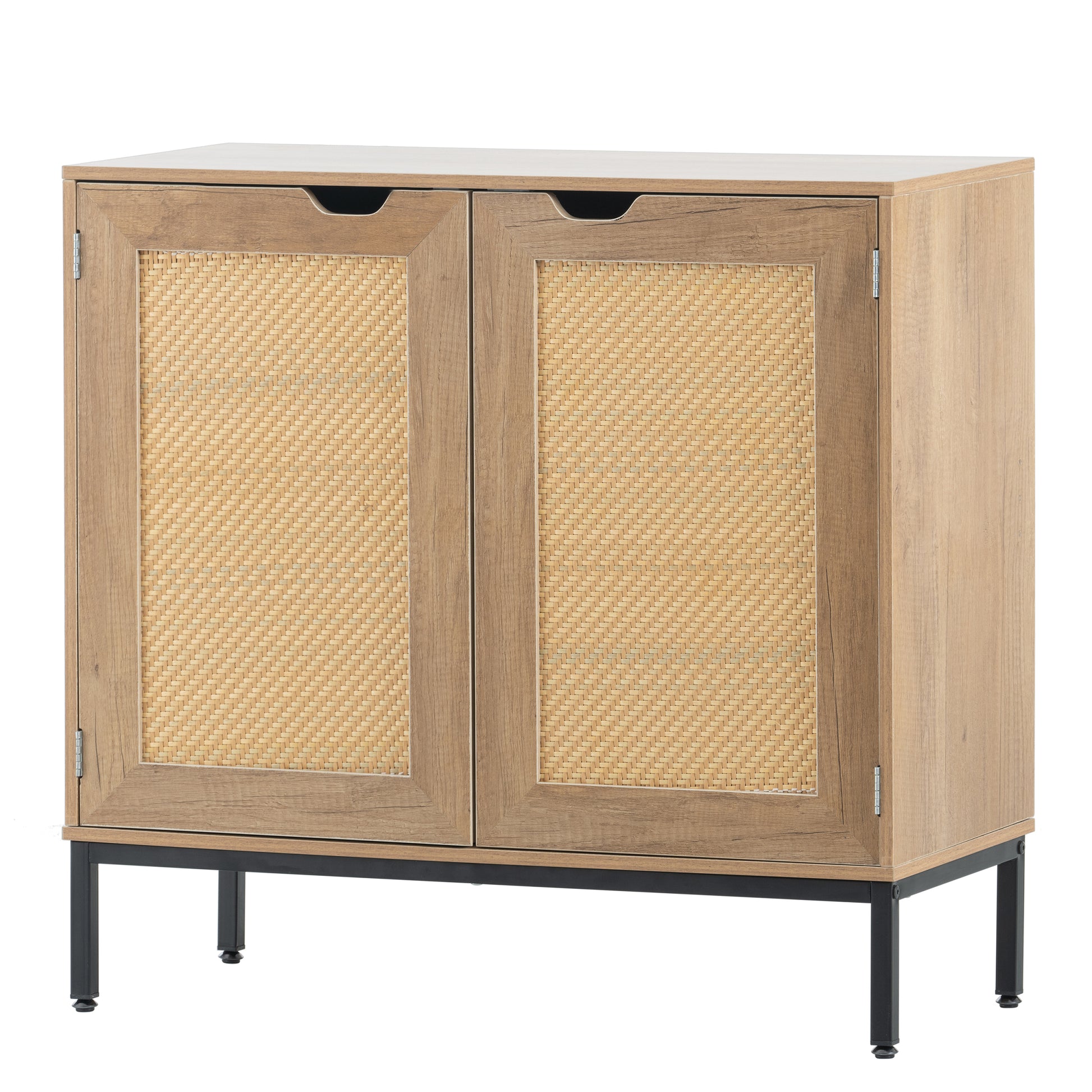 Set2 Of Rustic Accent Storage Cabinet With 2 Rattan Doors, Mid Century Natural Wood Sideboard Furniture For Living Room Natural Particle Board