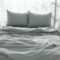 4 Pcs California King Bed Set, Premium Linen Bedding Sheets & Pillowcases, California King Bed In A Bag, Sea Glass Bedding Sheet & Pillowcase Sets Grey Linen Linen
