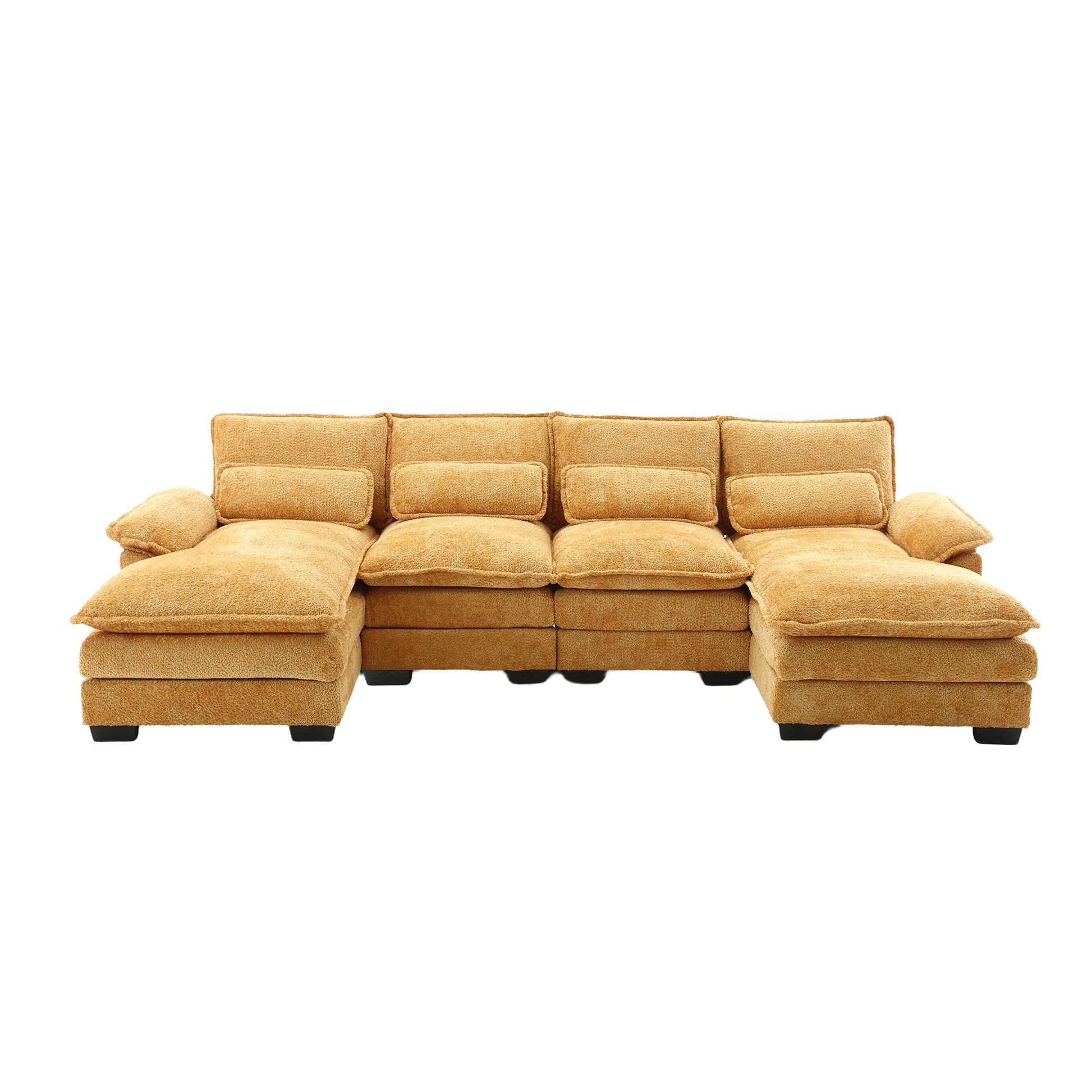 United We Win Modern Large Chenille Fabric U Shape Sectional Sofa Mustard Yellow Boucle