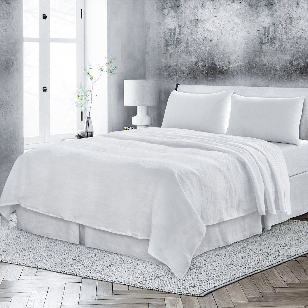 4 Pcs Bedding Sets Queen, Premium Linen Bedding Sheets & Pillowcases, Queen Bedding Sets, White Bedding Sheet & Pillowcase Sets White Linen Linen