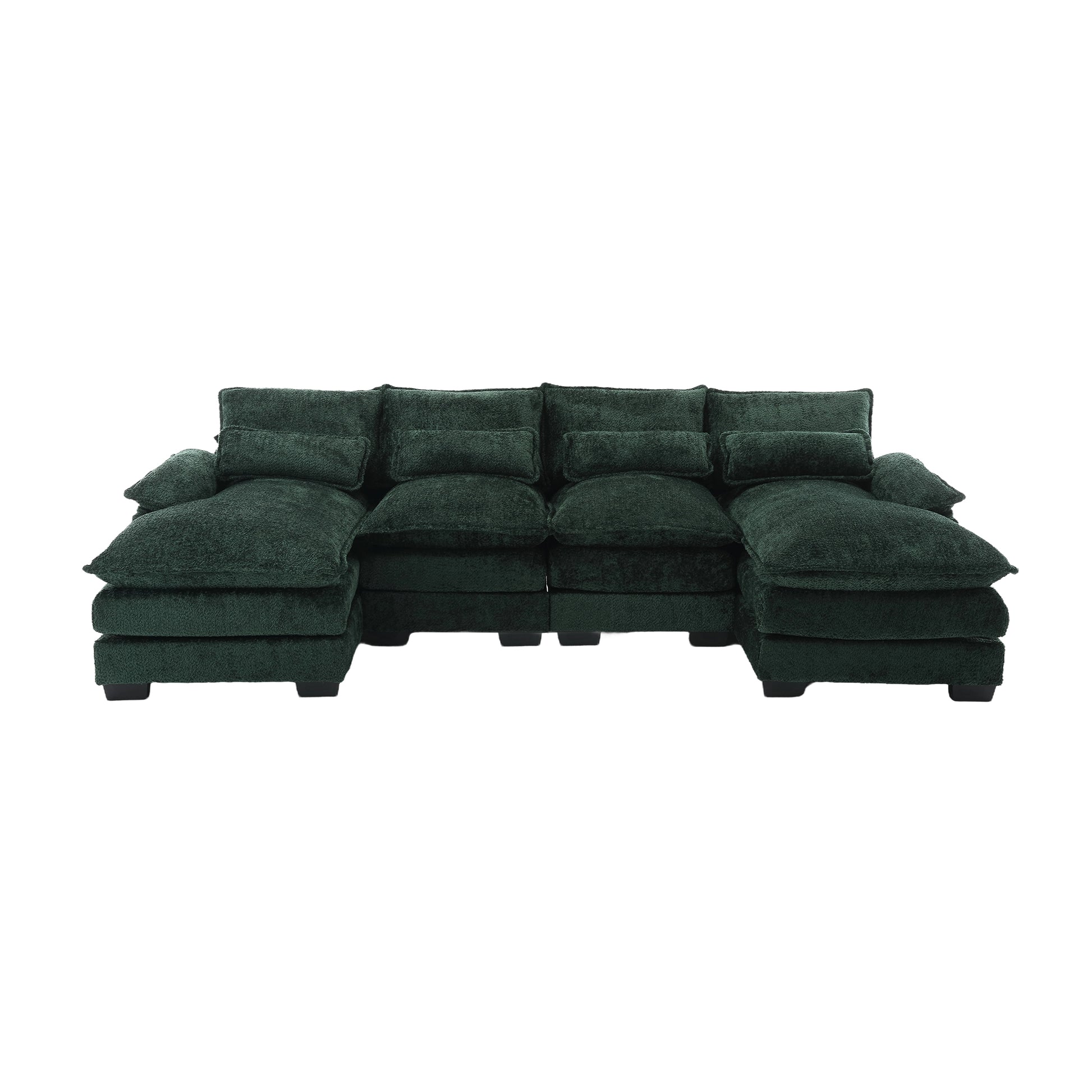 United We Win Modern Large Chenille Fabric U Shape Sectional Sofa Emerald Chenille