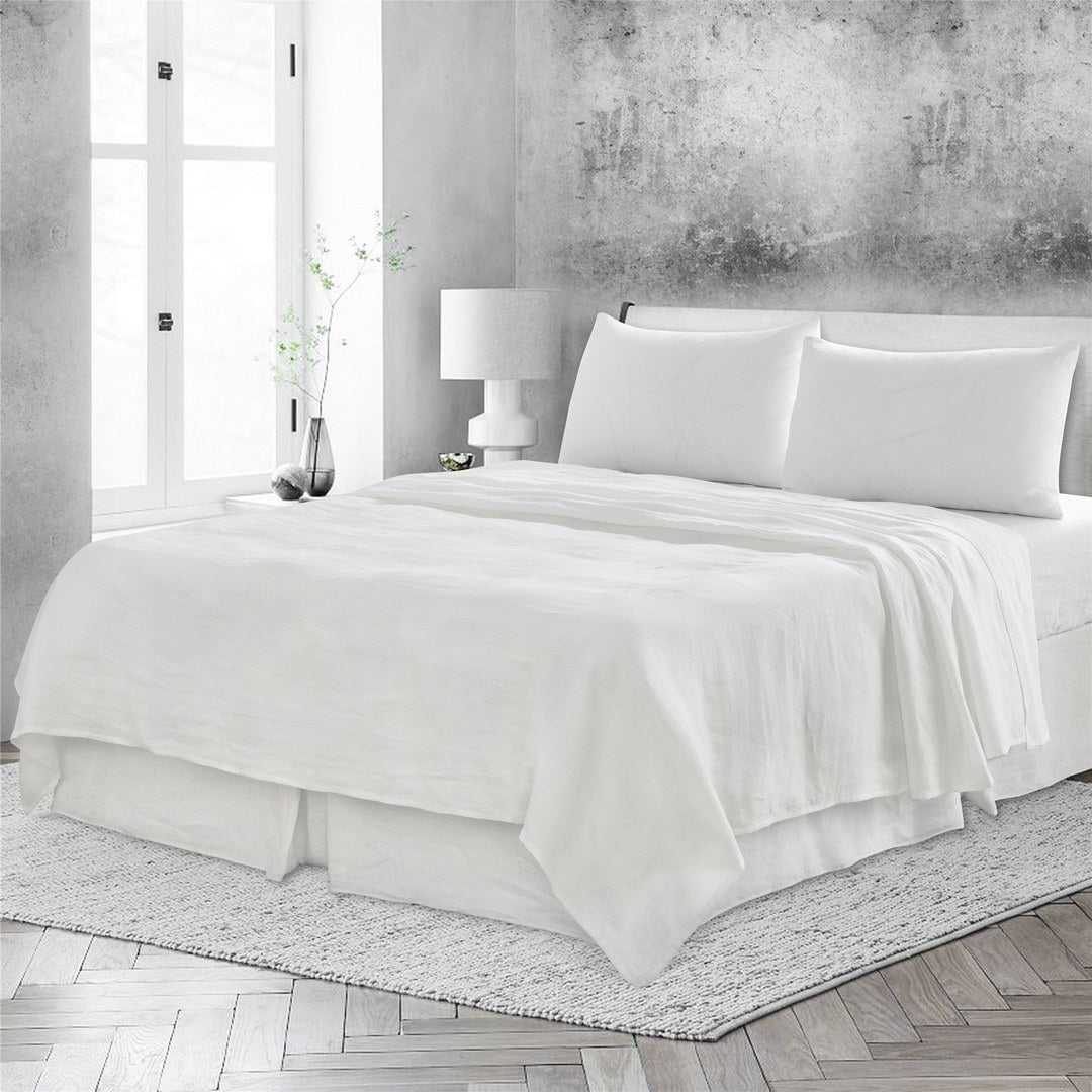 4 Pcs King Bedding Set, Premium Linen Bedding Sheets & Pillowcases, Bed In A Bag King Size Bed Set, Soft White Bedding Sheet & Pillowcase Sets White Linen Linen