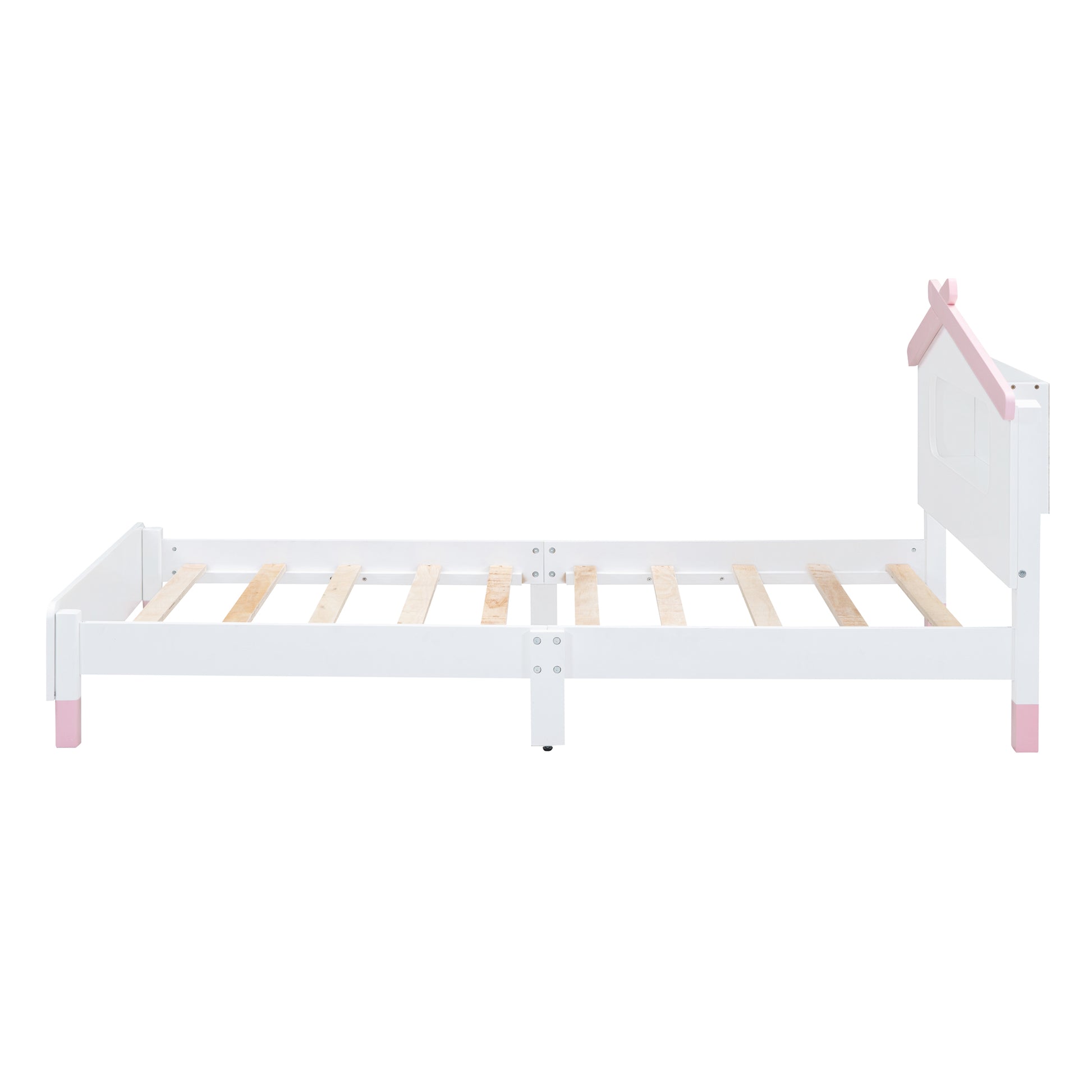 Twin Size Wood Platform Bed With House Shaped Headboard And Motion Activated Night Lights White Pink White Pink Wood