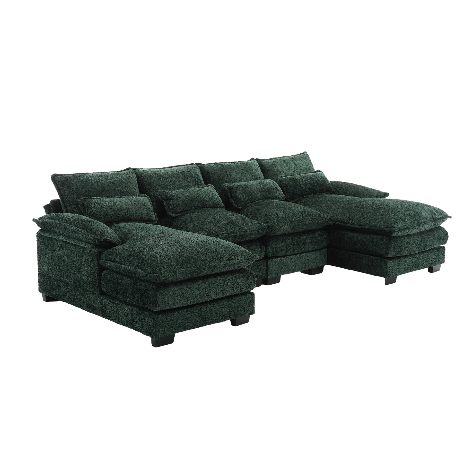 United We Win Modern Large Chenille Fabric U Shape Sectional Sofa Emerald Boucle