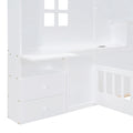 Twin Size House Bed With Window And Bedside Drawers, Platform Bed With Shelves And A Set Of Sockets And Usb Port, White White Solid Wood Mdf