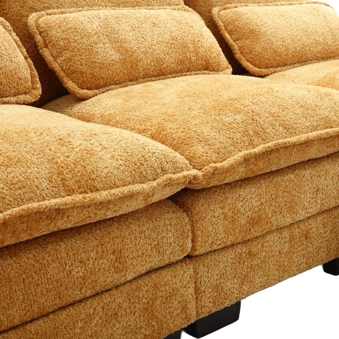 United We Win Modern Large Chenille Fabric U Shape Sectional Sofa Mustard Yellow Boucle