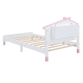 Twin Size Wood Platform Bed With House Shaped Headboard And Motion Activated Night Lights White Pink White Pink Wood