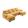 United We Win Modern Large Chenille Fabric U Shape Sectional Sofa Mustard Yellow Boucle