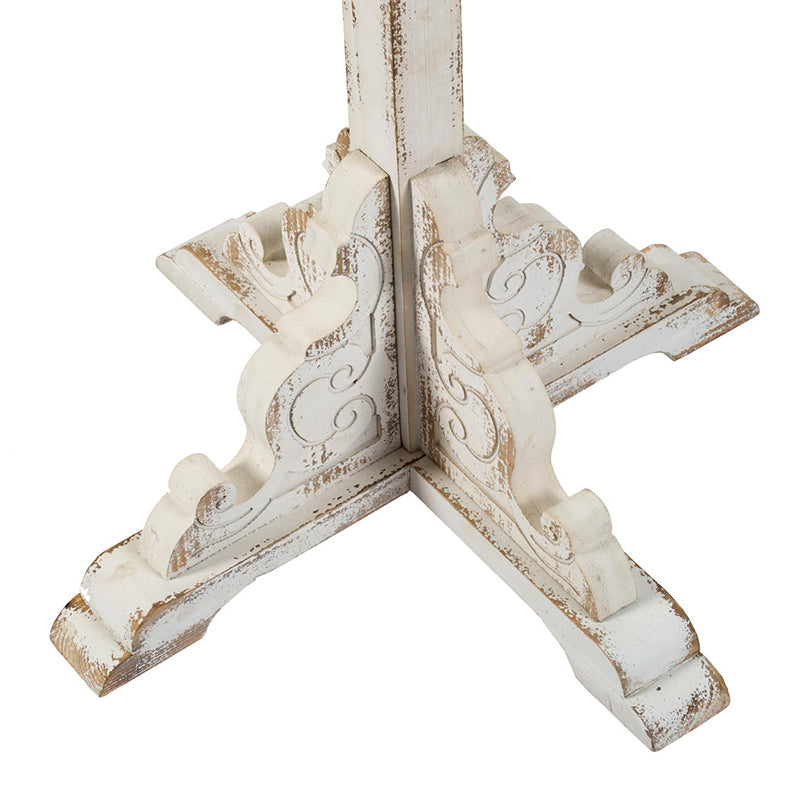 24X28.5" Round Wooden Carved Table, Distressed White Finish Design Antique White Primary Living Space Antique,French Country,Retro,Rustic,Vintage Wood