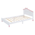 Twin Size Wood Platform Bed With House Shaped Headboard And Motion Activated Night Lights White Pink White Pink Wood