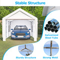 Carport Canopy 10X20 Ft Heavy Duty Boat Car Canopy Garage With Removable Sidewalls And Roll Up Ventilated Windows White Metal