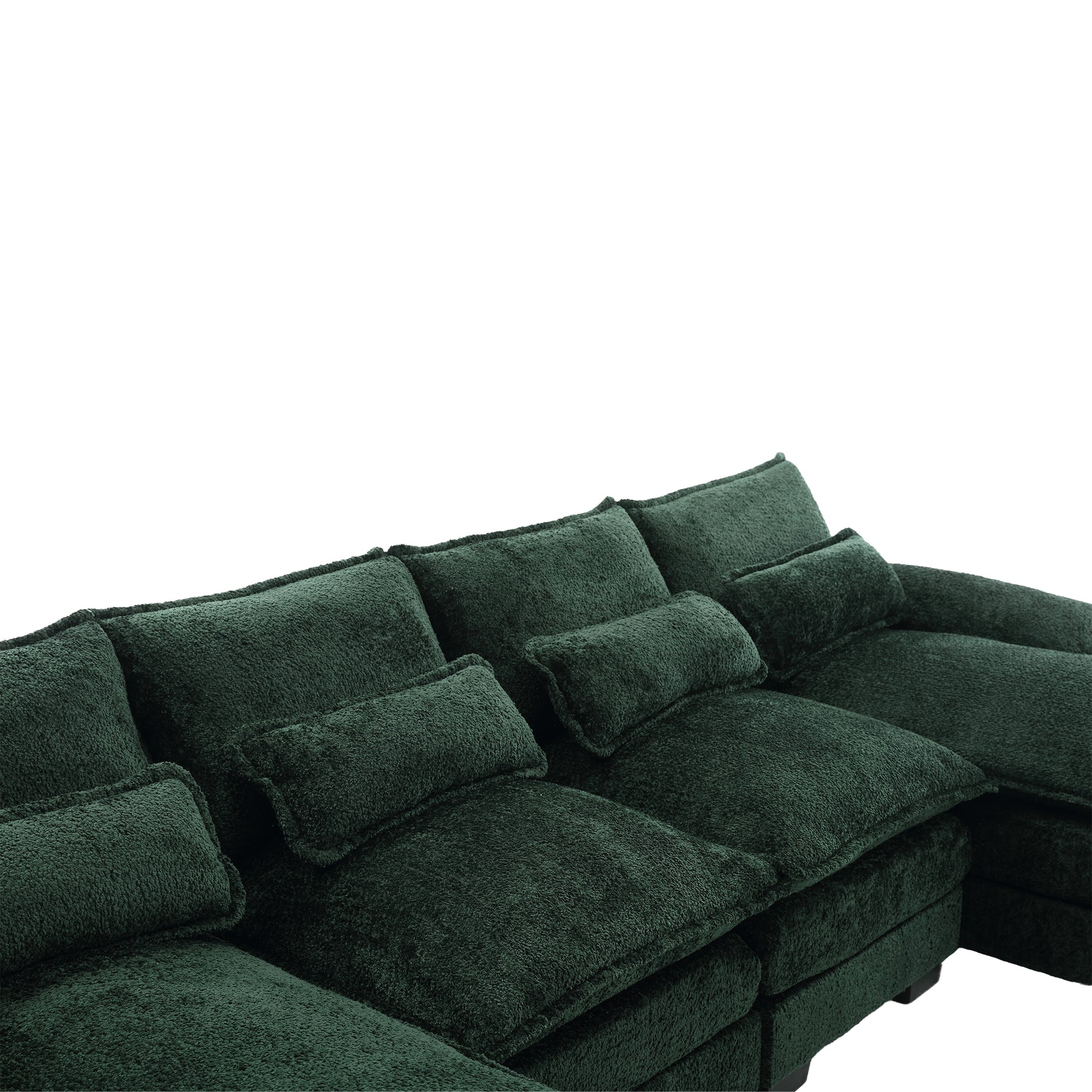 United We Win Modern Large Chenille Fabric U Shape Sectional Sofa Emerald Boucle