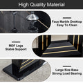 Dining Table. Black Imitation Marble Pattern Desktop. Black Mdf Table Legs, Gold Lines, Black Base. Suitable For Kitchen And Living Room 63