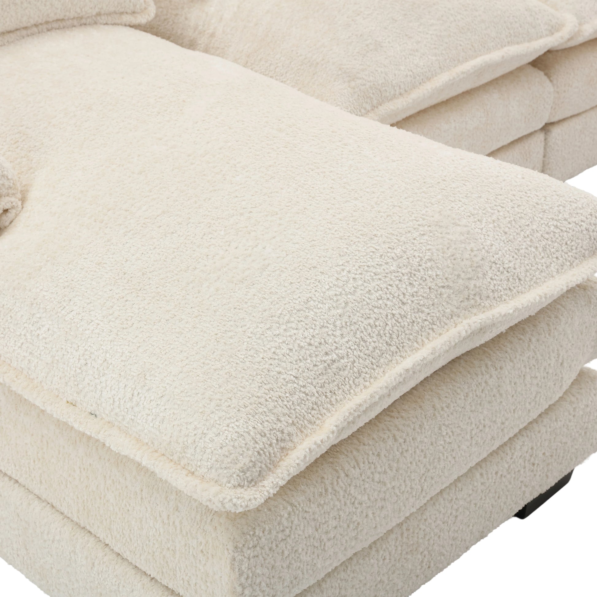 United We Win Modern Large Chenille Fabric U Shape Sectional Sofa Beige Boucle