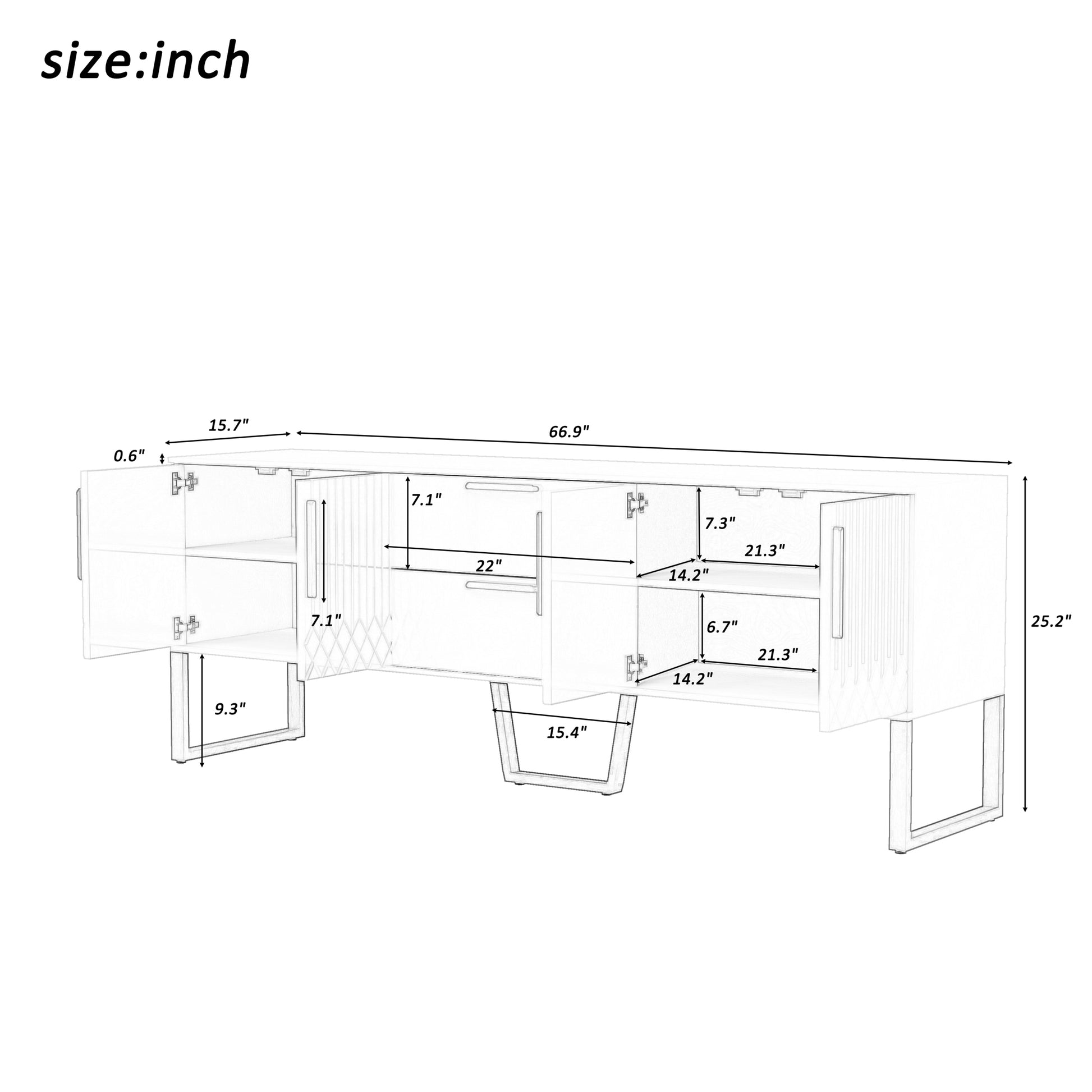 Modern Tv Stand For Tvs Up To 75 Inches, Storage Cabinet With Drawers And Cabinets, Wood Tv Console Table With Metal Legs And Handles For Living Room, Black Black Mdf