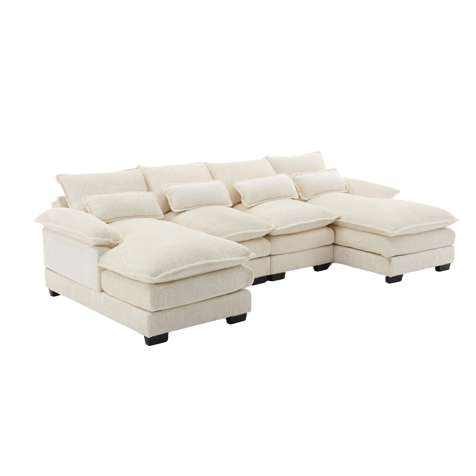 United We Win Modern Large Chenille Fabric U Shape Sectional Sofa Beige Boucle