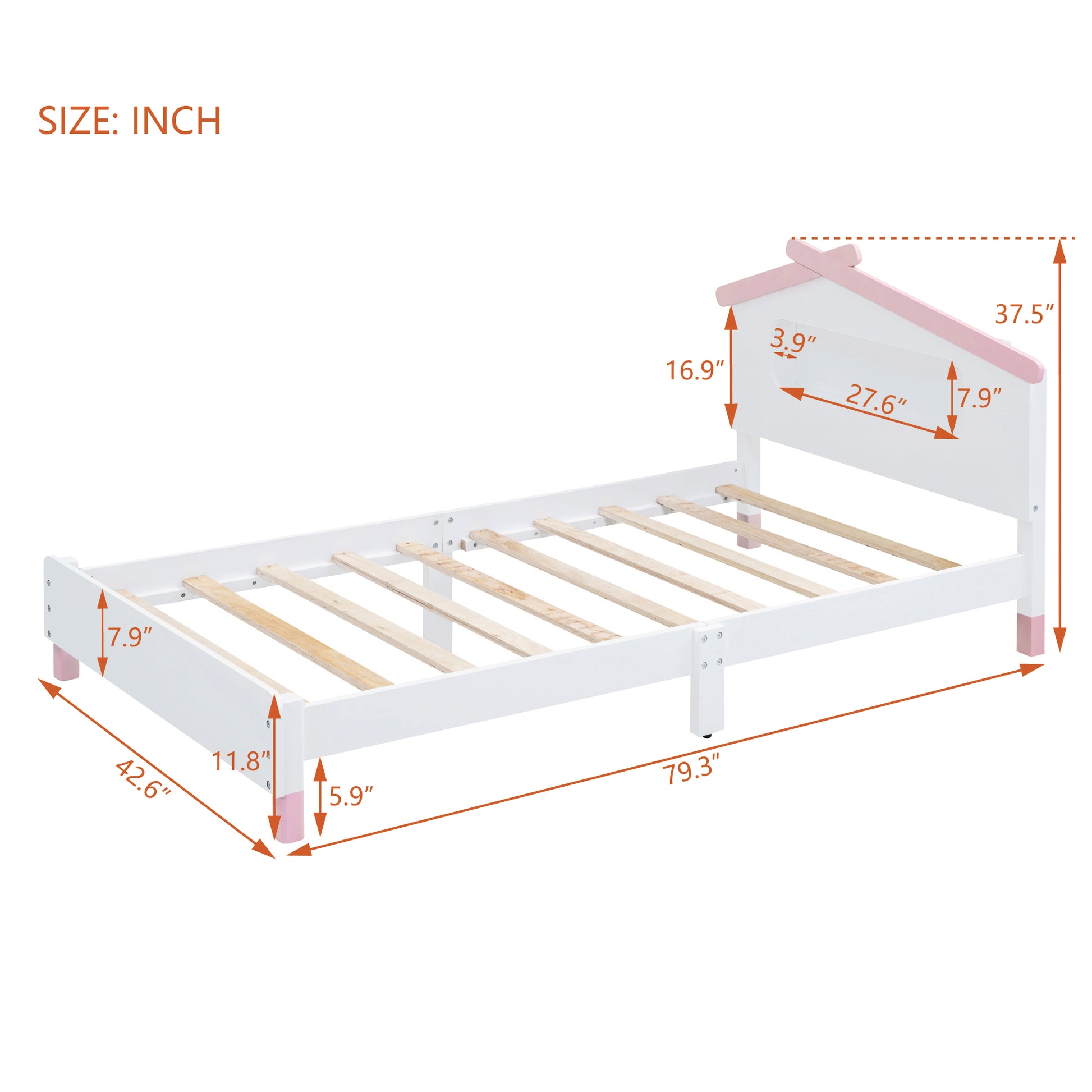 Twin Size Wood Platform Bed With House Shaped Headboard And Motion Activated Night Lights White Pink White Pink Wood