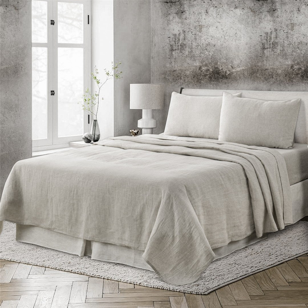 4 Pcs King Bedding Set, Premium Linen Bedding Sheets & Pillowcases, Bed In A Bag King Size Bed Set, Greige Bedding Sheet & Pillowcase Sets Greige Linen Linen