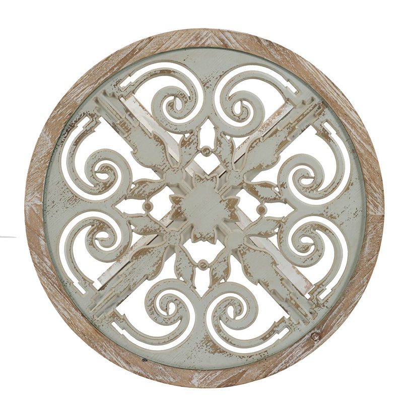 24X28.5" Round Wooden Carved Table, Distressed White Finish Design Antique White Primary Living Space Antique,French Country,Retro,Rustic,Vintage Wood