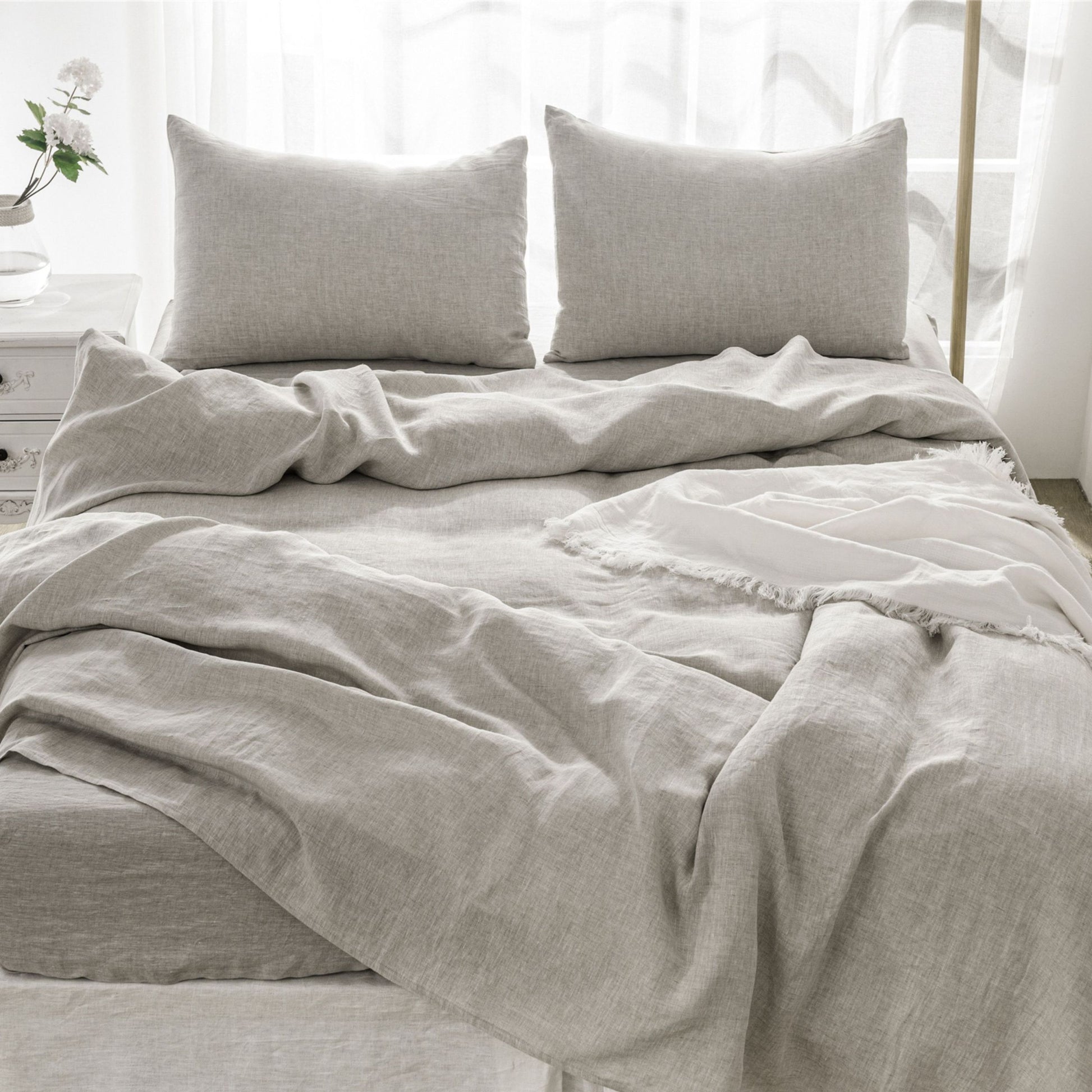 4 Pcs King Bedding Set, Premium Linen Bedding Sheets & Pillowcases, Bed In A Bag King Size Bed Set, Greige Bedding Sheet & Pillowcase Sets Greige Linen Linen