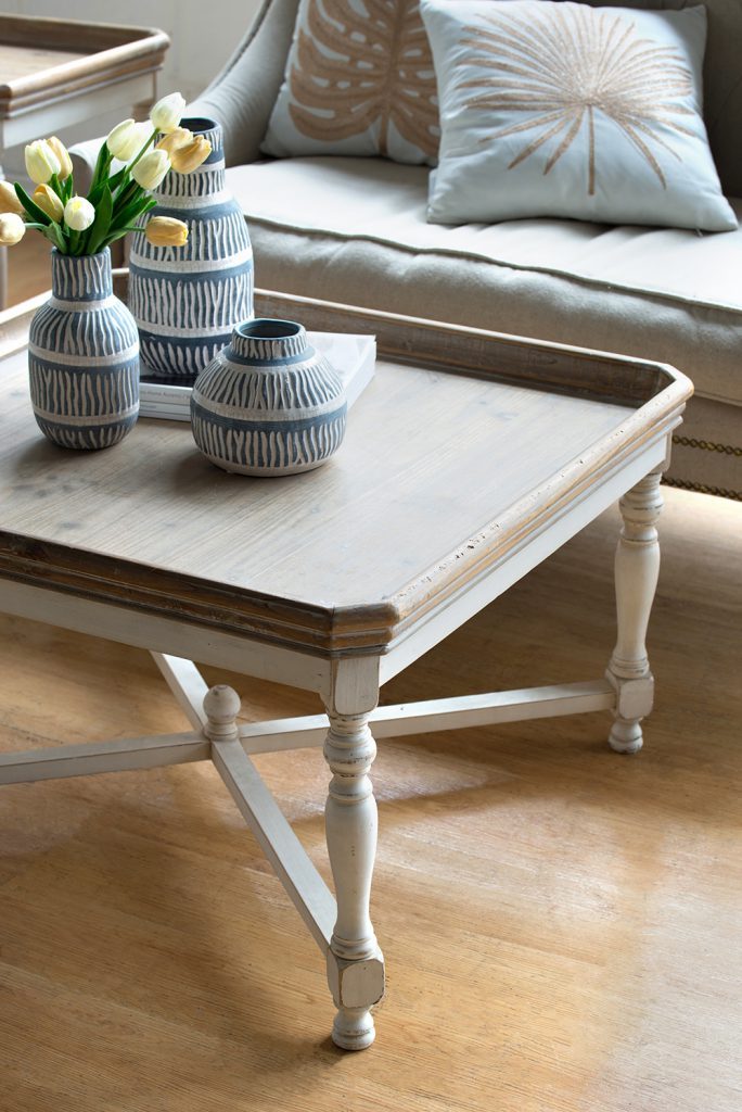 33X33X19" Square Alcott Coffee Table, French Countory Tray Table White Brown Primary Living Space American Traditional,Antique,European,French Country,Rustic Fir Wood
