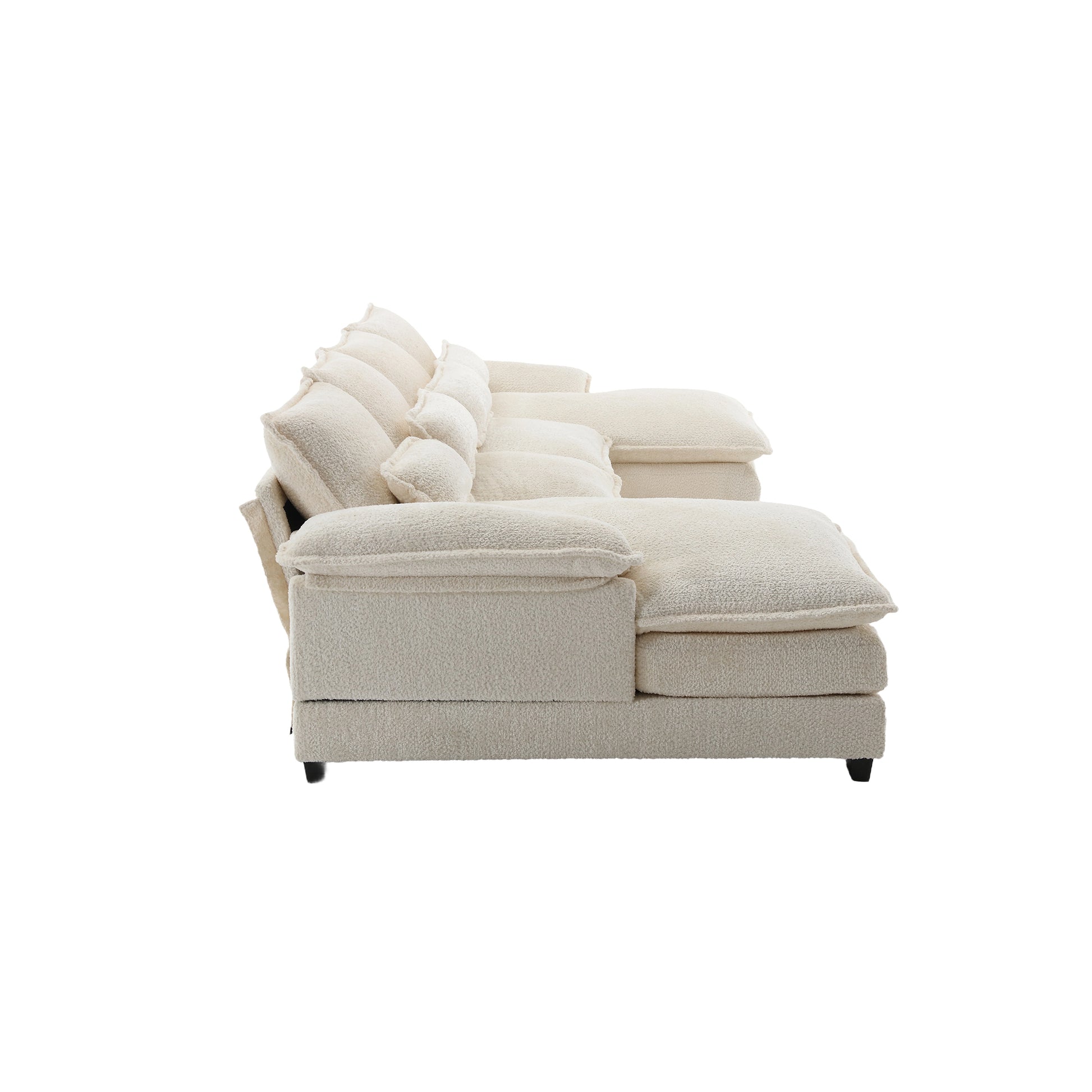 United We Win Modern Large Chenille Fabric U Shape Sectional Sofa Beige Boucle