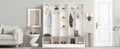 Wide Design Hall Tree With Storage Bench, Minimalist Shoe Cabinet With Cube Storage & Shelves, Multifunctional Coat Rack With 8 Hooks For Entryways, Mudroom, White White Primary Living Space