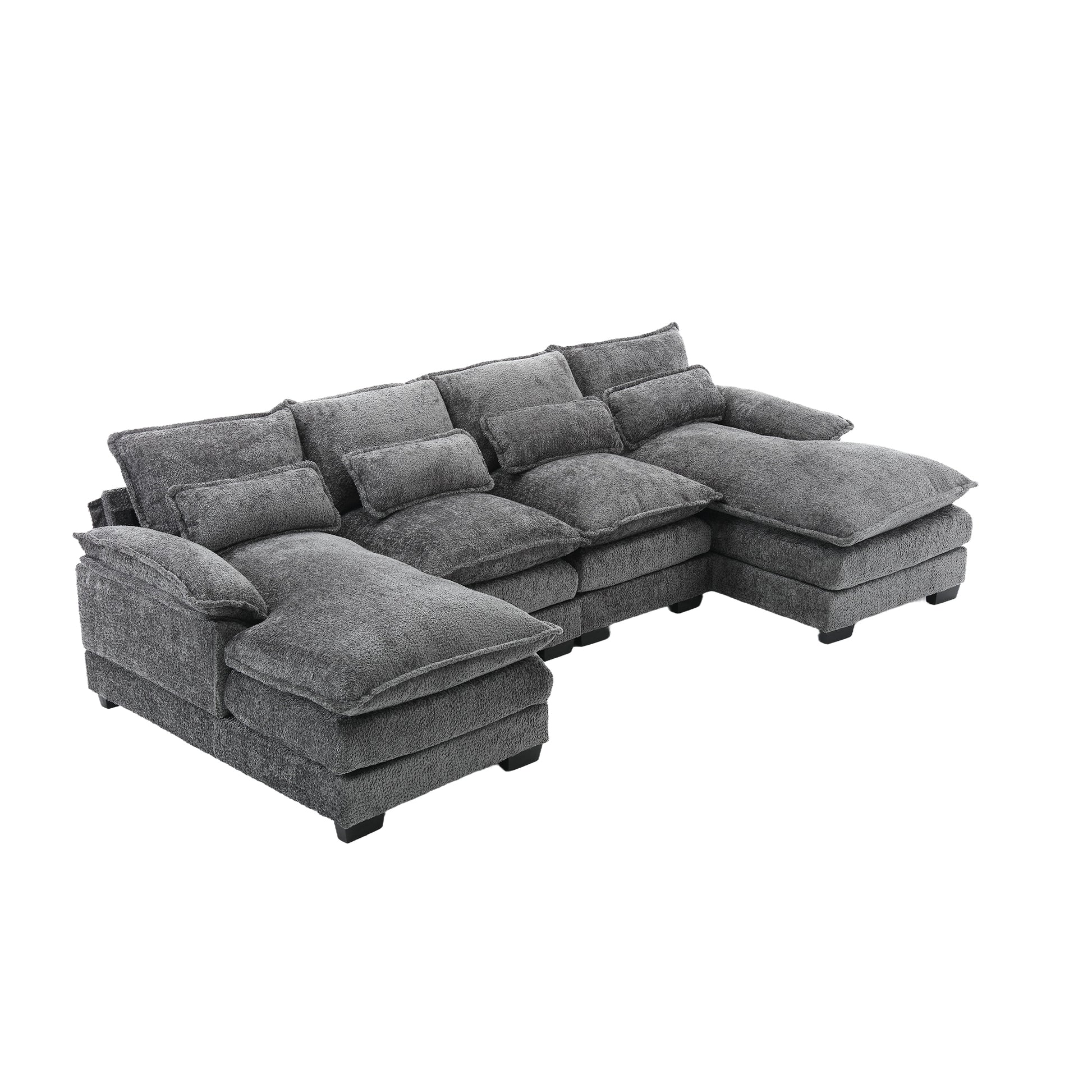 United We Win Modern Large Chenille Fabric U Shape Sectional Sofa Gray Boucle