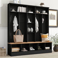 Wide Design Hall Tree With Storage Bench, Minimalist Shoe Cabinet With Cube Storage & Shelves, Multifunctional Coat Rack With 8 Hooks For Entryways, Mudroom, Black Black Primary Living Space Particle Board