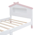 Twin Size Wood Platform Bed With House Shaped Headboard And Motion Activated Night Lights White Pink White Pink Wood