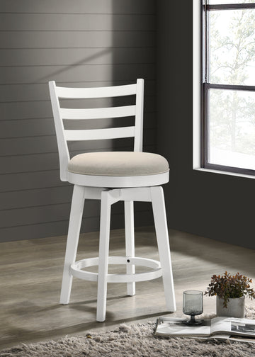 Joplin 20.5" White Ladder Back Counter Height Swivel Chair With Upholstered Seat White Wood