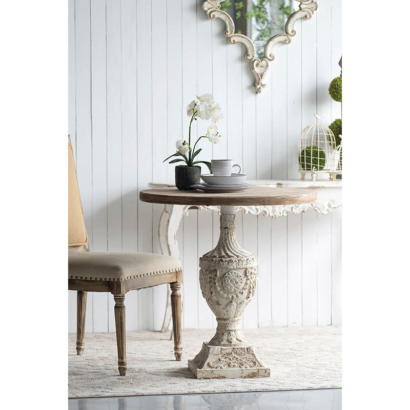 30X31" Antique Round Wood Table Antique White Gray Primary Living Space Antique,French Country,Retro,Rustic,Vintage Magnesium Oxide