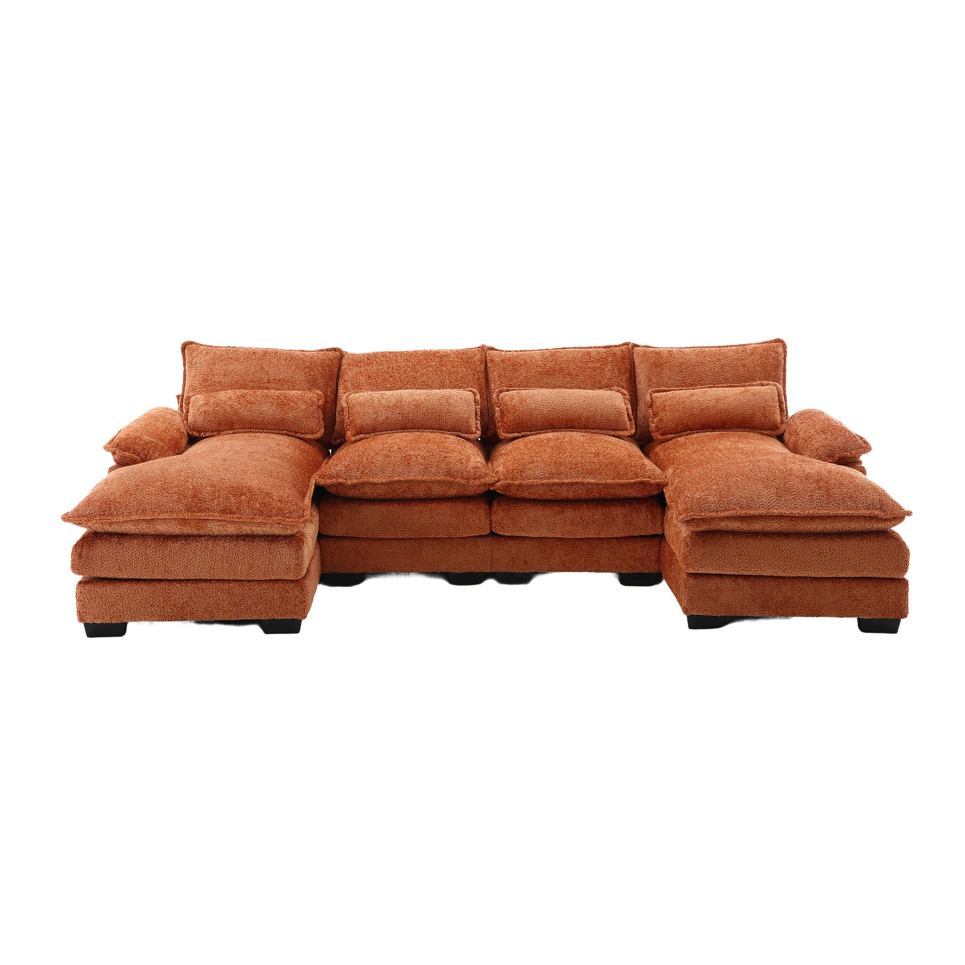 United We Win Modern Large Chenille Fabric U Shape Sectional Sofa Orange Chenille