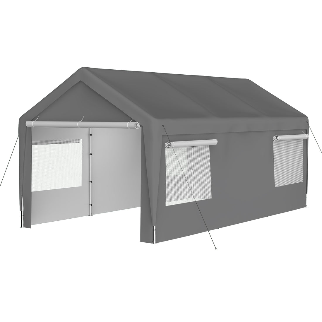 Carport Canopy 10X20 Ft Heavy Duty Boat Car Canopy Garage With Removable Sidewalls And Roll Up Ventilated Windows Grey Metal