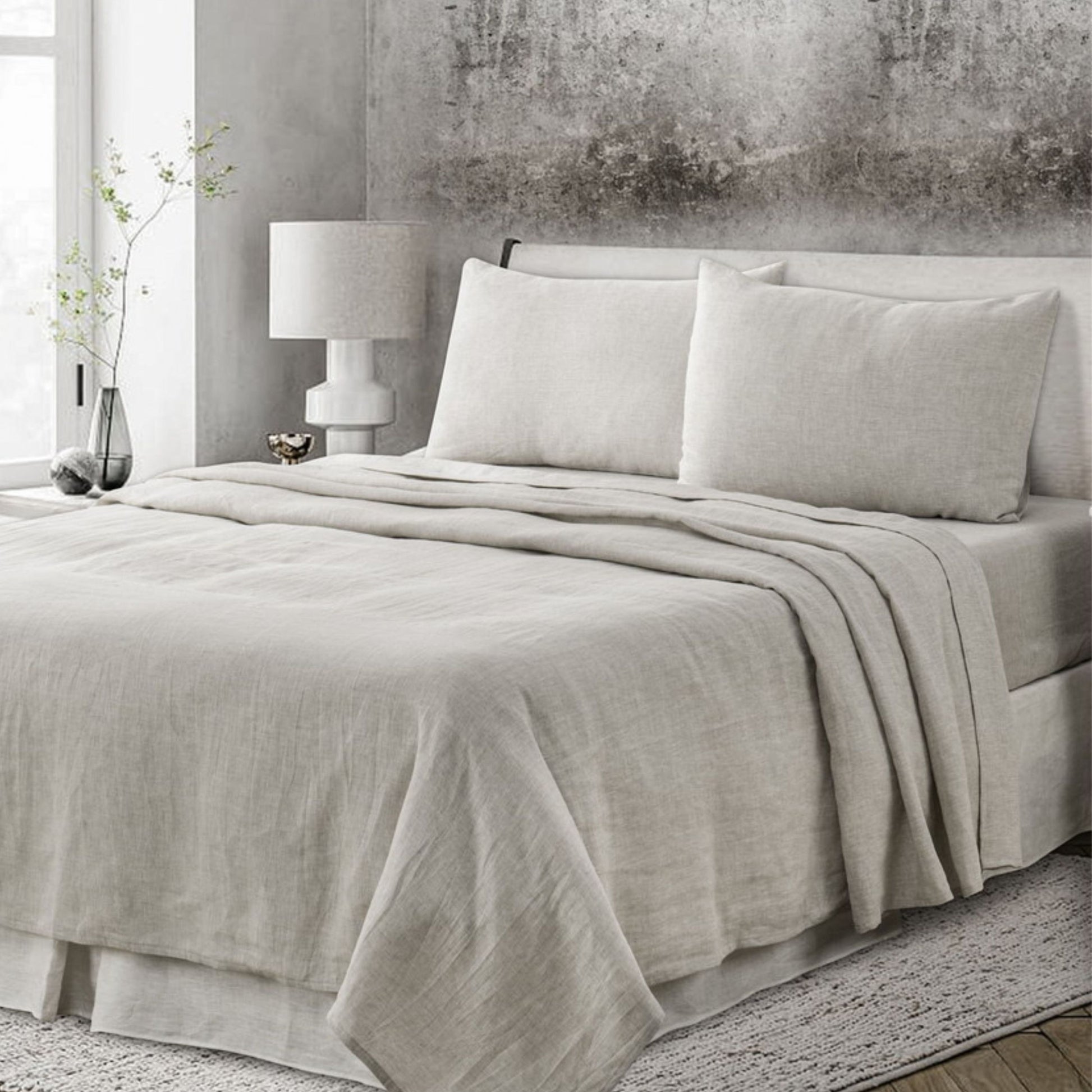 4 Pcs King Bedding Set, Premium Linen Bedding Sheets & Pillowcases, Bed In A Bag King Size Bed Set, Greige Bedding Sheet & Pillowcase Sets Greige Linen Linen