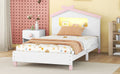 Twin Size Wood Platform Bed With House Shaped Headboard And Motion Activated Night Lights White Pink White Pink Wood