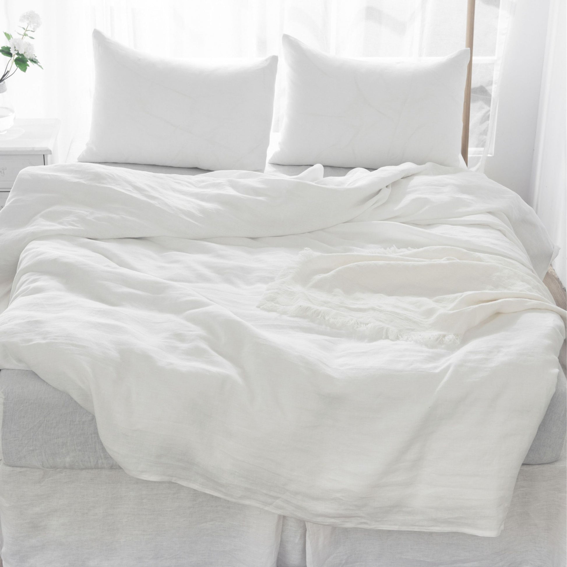 4 Pcs Bedding Sets Queen, Premium Linen Bedding Sheets & Pillowcases, Queen Bedding Sets, Soft White Bedding Sheet & Pillowcase Sets White Linen Linen