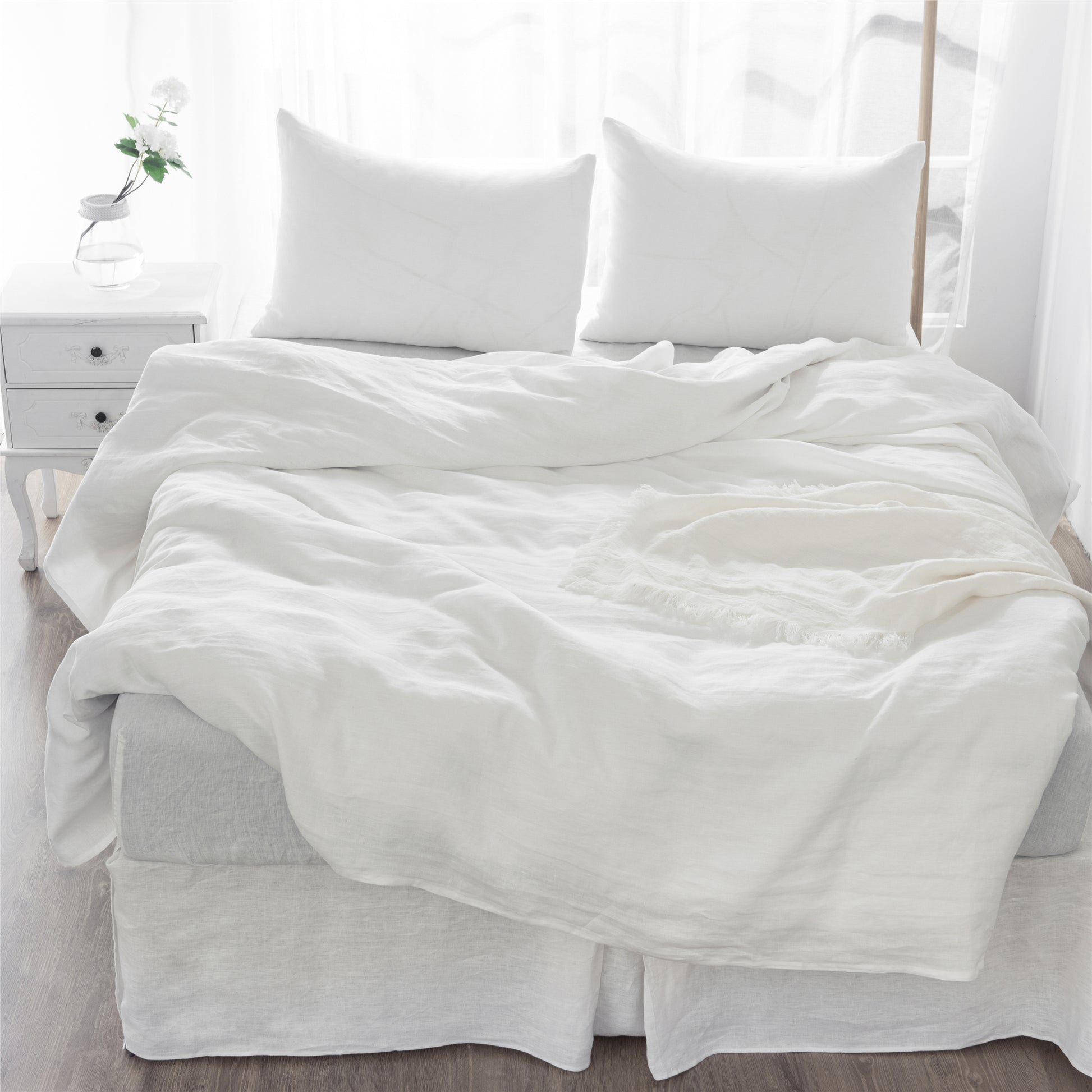 4 Pcs Bedding Sets Queen, Premium Linen Bedding Sheets & Pillowcases, Queen Bedding Sets, Soft White Bedding Sheet & Pillowcase Sets White Linen Linen