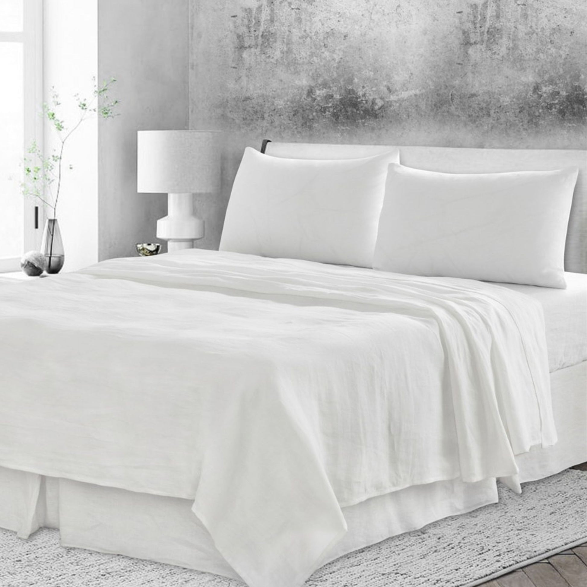 4 Pcs Bedding Sets Queen, Premium Linen Bedding Sheets & Pillowcases, Queen Bedding Sets, Soft White Bedding Sheet & Pillowcase Sets White Linen Linen